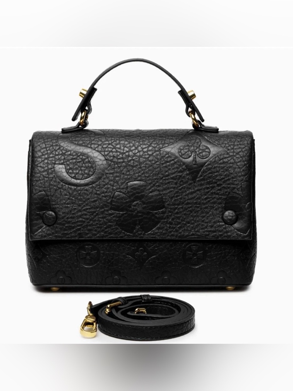 Verano Hill new Black Embossed Leather Top-Handle Bag